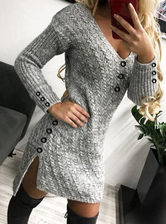 Women's Dress V-Neck Slim Fit and Sexy Temperament Light Mature Solid Color Base Dress Fashionable Commuting Retro Dress