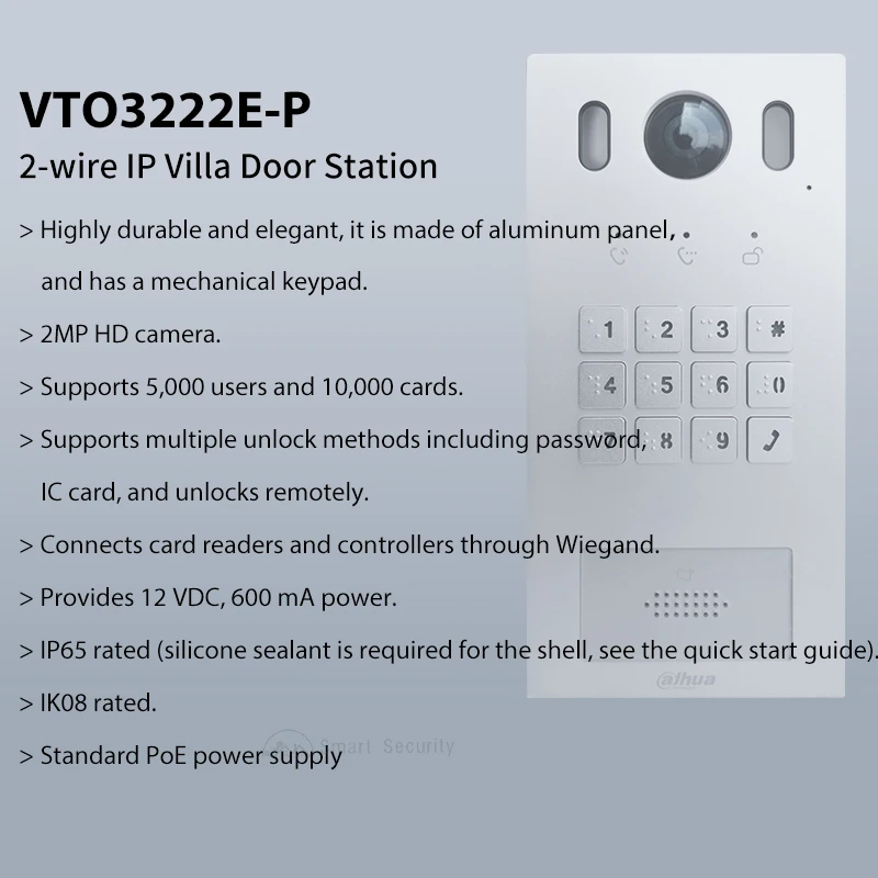 Dahua 2-wire IP Villa Door Station 1080P HD PoE Video Intercom Braille Button RS-485 Wiegand Apartment Villa Doorbell VTO3222E-P