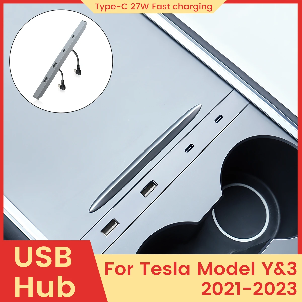 2Hole 4 Hole USB Adapter Shunt Hub for Tesla Model 3 Model Y 2021 2022 2023 High Fit Charging Cable Manager OEM Car Accessories