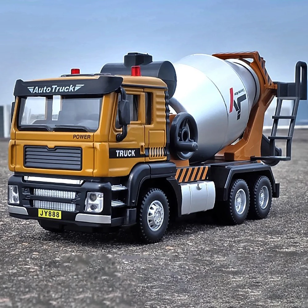 

1:50 Mixer Truck Excavator Toy Model Car Diecast Metal Sound Light Engineering Vehicle Miniature Models Collection Gift Boys