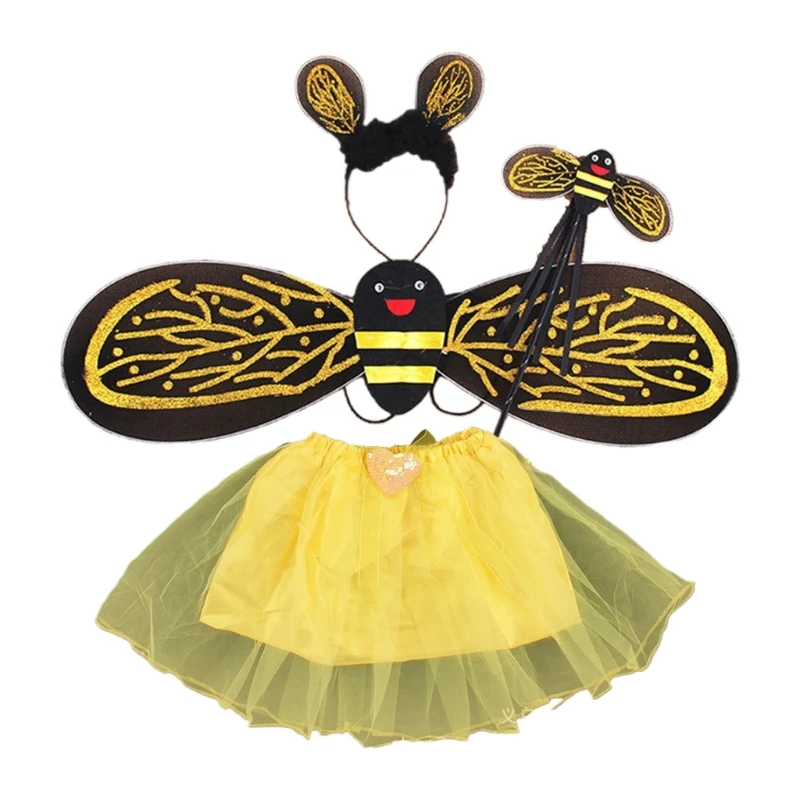 3 / 4pcs Dress up Clothes for Girls Princess Fairy Costume Set Bee Wings Ears Headband Wand Tutu Perfect Novelty-Gifts DXAA