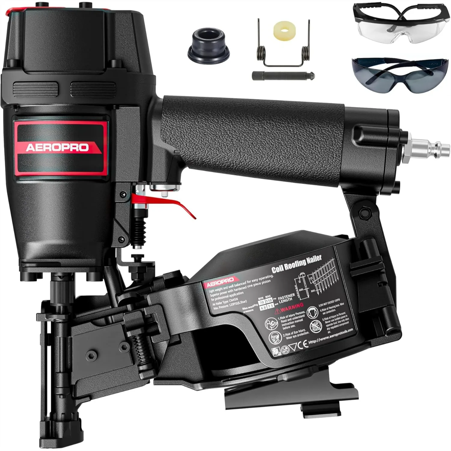 

Pneumatic Roofing Nailer, Heavy-Duty 15 Degree Coil Roofing Nail Gun for Asphalt Shingles, 3/4"-1-3/4", Lightweight & Reduced