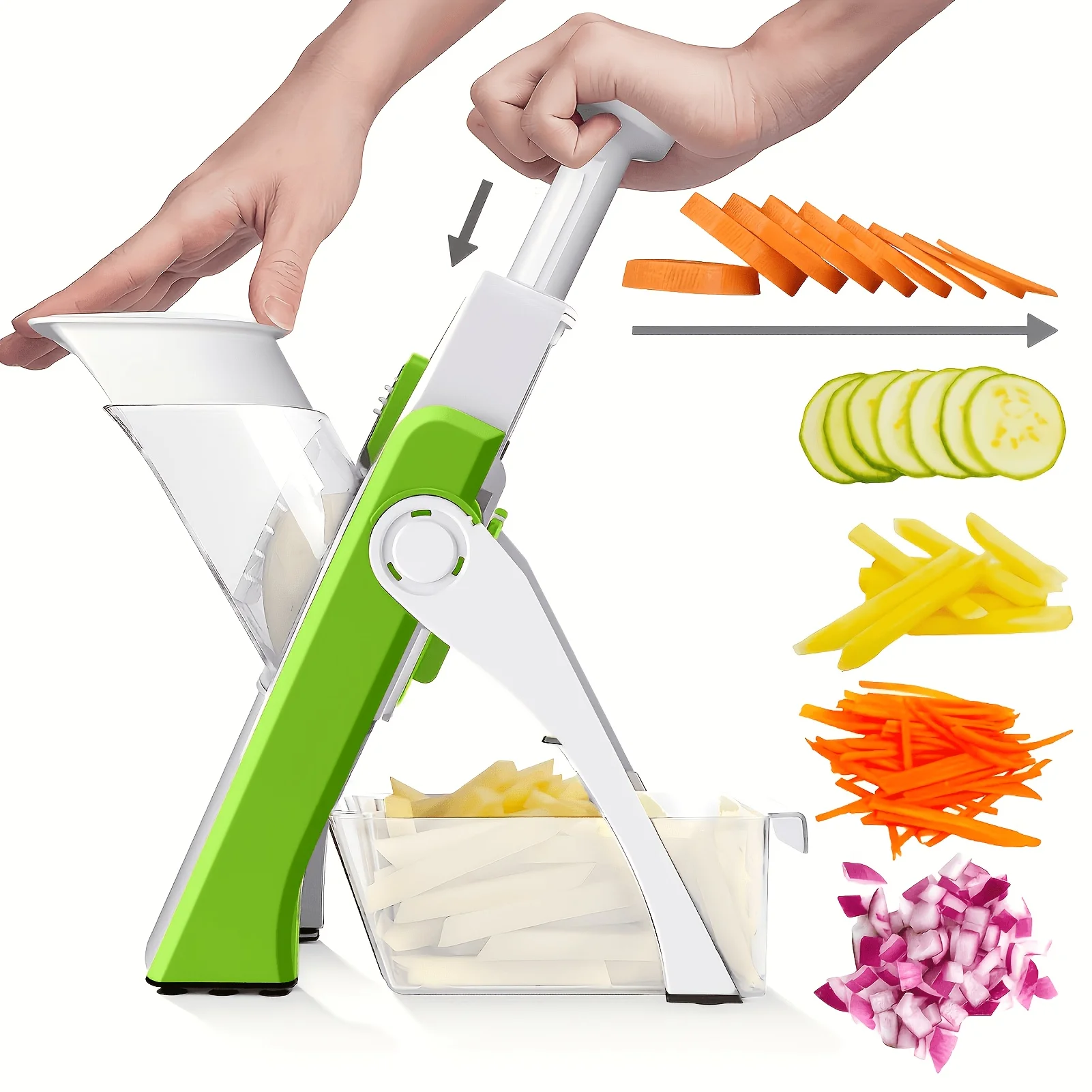 Cortador Mandoline Seguro para Cozinha, Processador de Alimentos 5 em 1, Cortador de Batata Frita, Cortador de Frutas, Espessura Ajustável 0