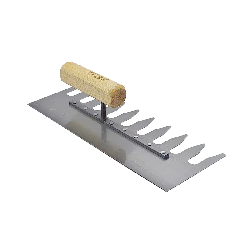 Left large rake tooth Plastering Trowel Wood handle Carbon steel blade Length 300 mm Groove Depth 50mm Floor Tile Laying