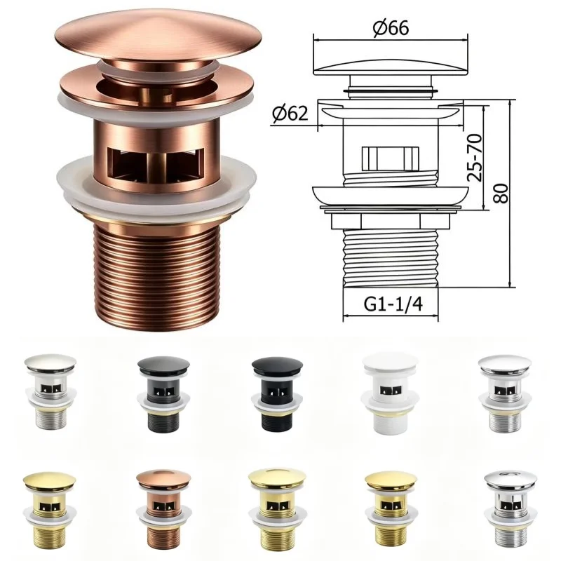 Brushed Rose Gold Pop Up Drain Basin Sink Brass Drain With Overflow Kitchen Bath Drain Stopper Without Overflow Basin Waste