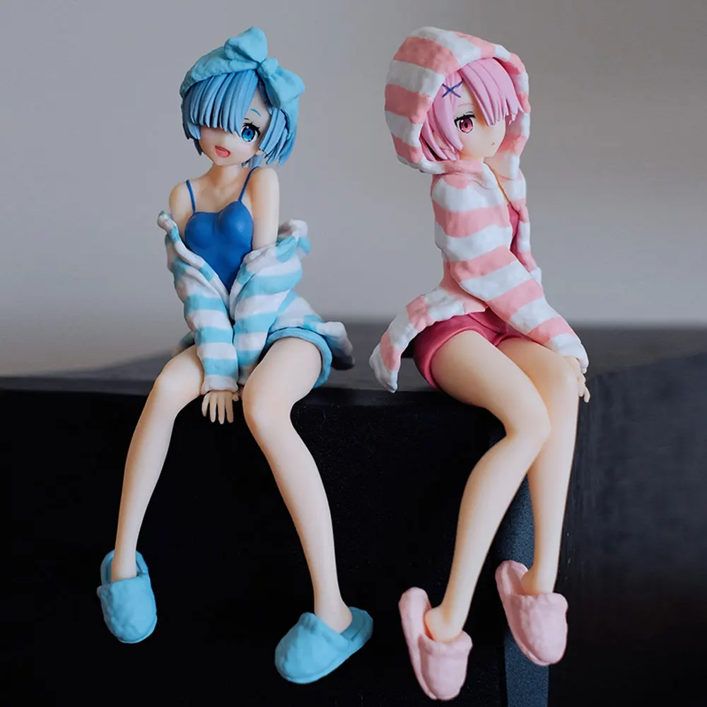 14CM Anime Re:Life In A Different World From Zero Figure Ram And Rem Pajamas Instant Noodles Press Sitting Position Anime Model