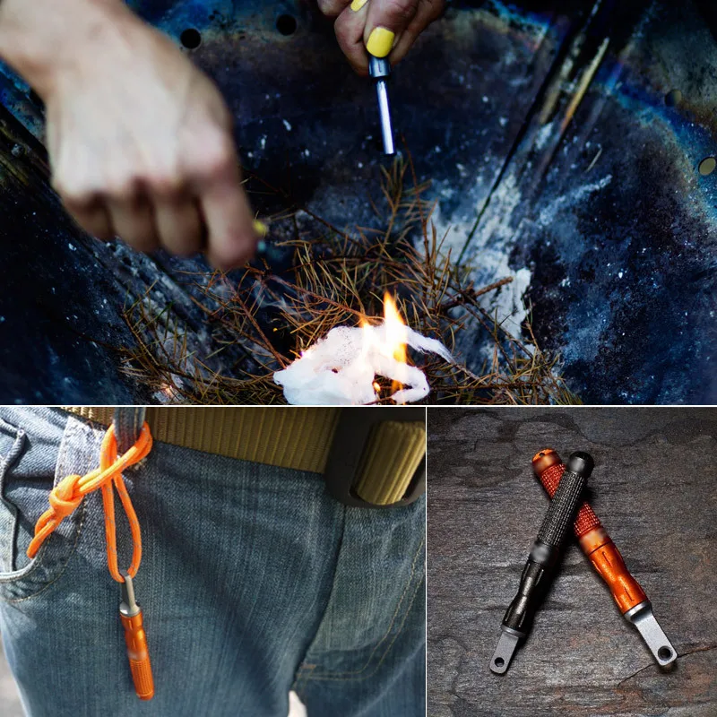 Outdoor Flint and Steel Waterproof Emergency Fire Starter, Camping Equipment Zinc Magnesium Rod Multi-functional Fire Stick view 4