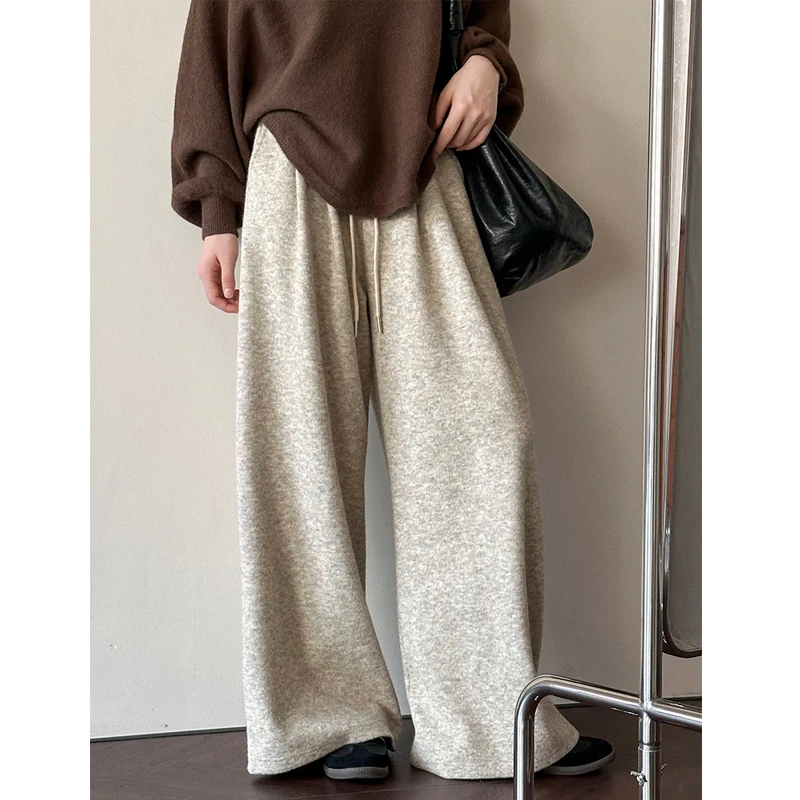 2024 Women Autumn Winter Wide Leg Pants Stretch High Waist Warm Pants Fashion Clothes Vintage Pants Female Trousers