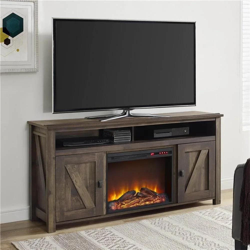 Consola de chimenea eléctrica Farmington para televisores de hasta 60", mueble de TV rústico, muebles de salón para el hogar