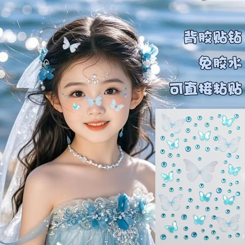 子供の 3D フェイシャルタトゥーステッカー仮面舞踏会パーティーアクリルグリッタークリスタル一時的なタトゥー女性のフェイシャルジュエリー DIY