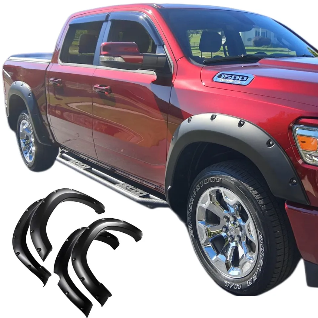 

Matte Black Pocket Style Fender Flares For Dodge Ram 1500 2019-2023