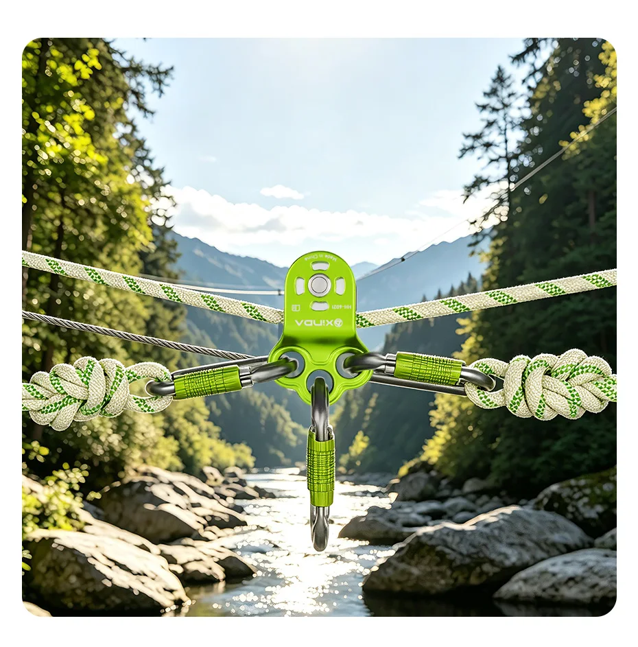 Xinda Kletter-Einzelrolle für den Außenbereich, 3-Loch-Seilrolle, offene Zipline-Rolle, Rettungs- und Transportausrüstung für Höhenarbeiten – Detail 3