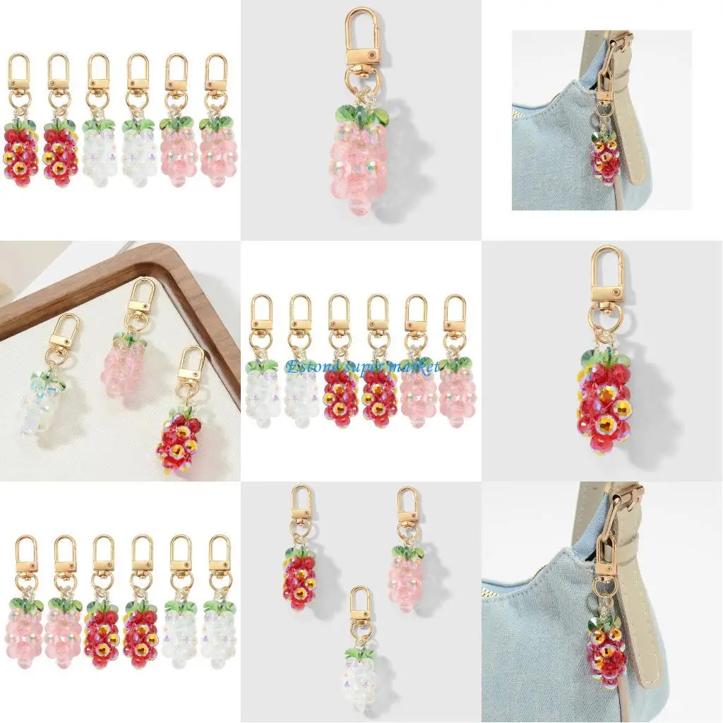 

090B 6PCS Crystal Grape Keychain Customizable Hanging Charm Gifting Pendant Keyring For Friend Family Handbag Backpace Decors