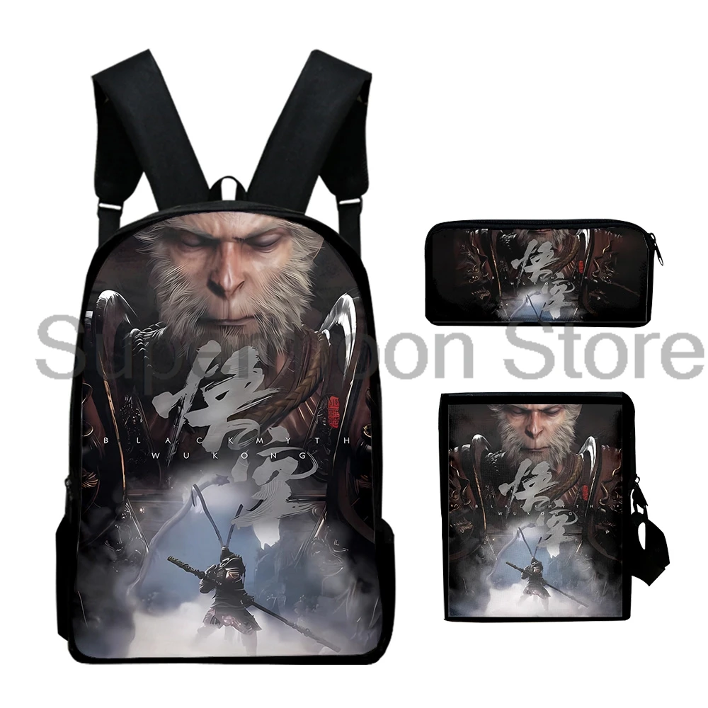 Black Myth Wukong Mochila para homens e mulheres, Crossbody Bag, Pencil Bag, Casual Daypack, Unisex Packsack, sacos de viagem, mochila, 3 peças por conjunto