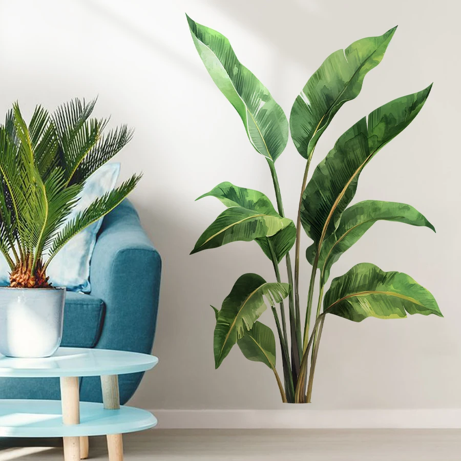 Adesivo de parede de planta verde realista 3d decalque de folha vívida fácil descascar e colar para casa escritório quarto decalques de arte de parede