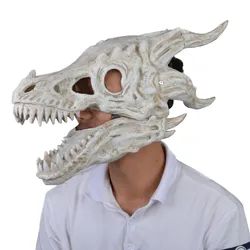 3D Dinosaur Mask Role Play Props Performance Headgear Jurassic Raptor Movable Jaw Dragon Head Bone Latex Full Face Cover