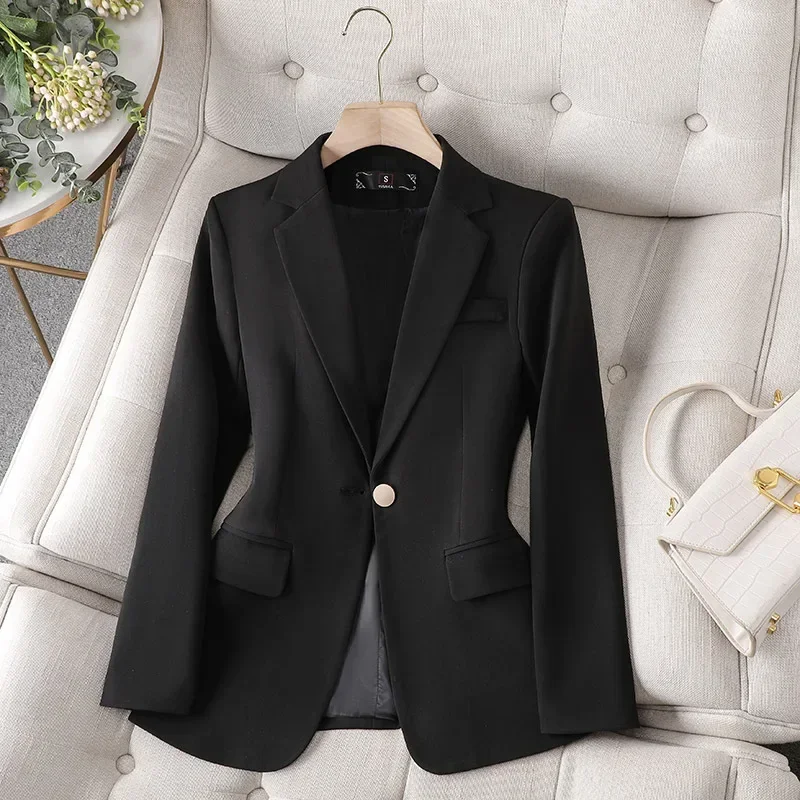 Blazer en coton trempé pour femmes d'affaires noires, vêtements de travail de bureau pour femmes, manteau de mode pour filles, robe de Rhde haute qualité, femme, printemps, 1 pièce