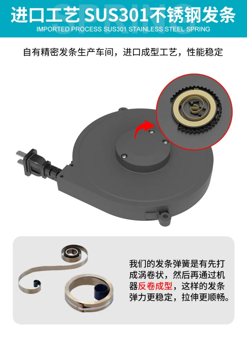 Power Cord European Standard 110v Wire Reel Socket Self-extension Wire Automatic Take-up Reel Reel
