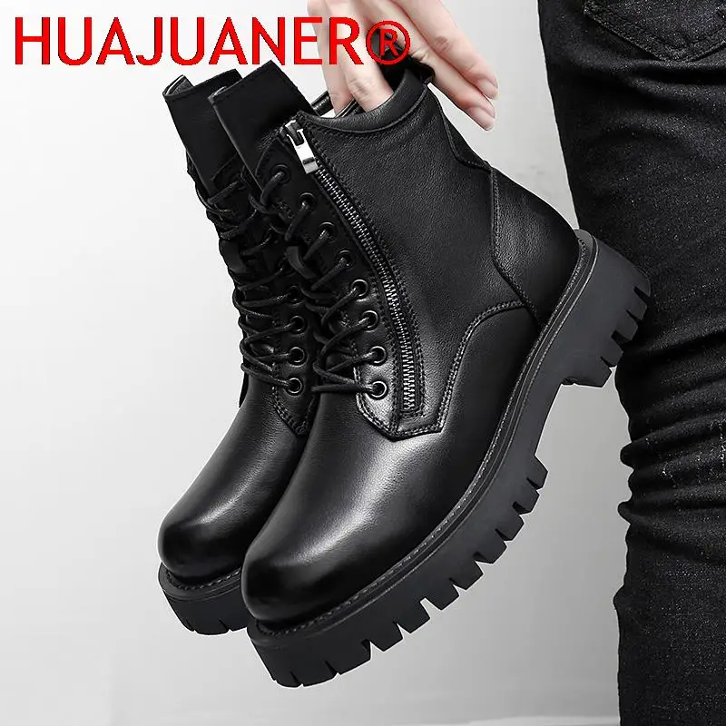 Top Quality Men's Boots Thick Bottom Fashion Casual Genuine Leather Men Boots Dress Shoes Men Design Luxury Motorcycle Shoes Man