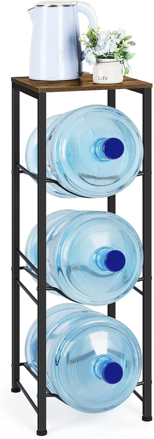 

Трехуровневая подставка для бутылок с водой и полками для хранения, в деревенском стиле, коричневая, для кухни и офиса