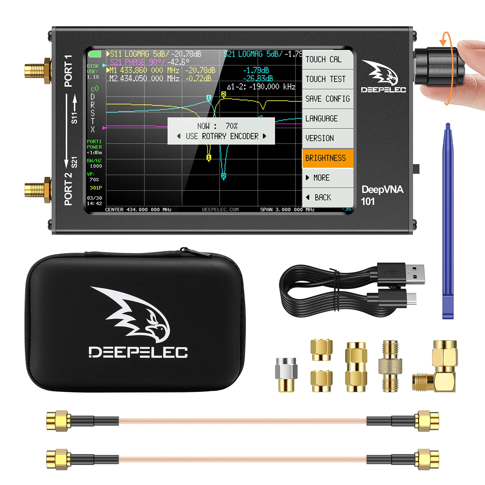 deepvna vector network analyzer tela lcd nanovna hf vhf uhf ondas curtas swr medidor plastico v32 43 ips 101 01