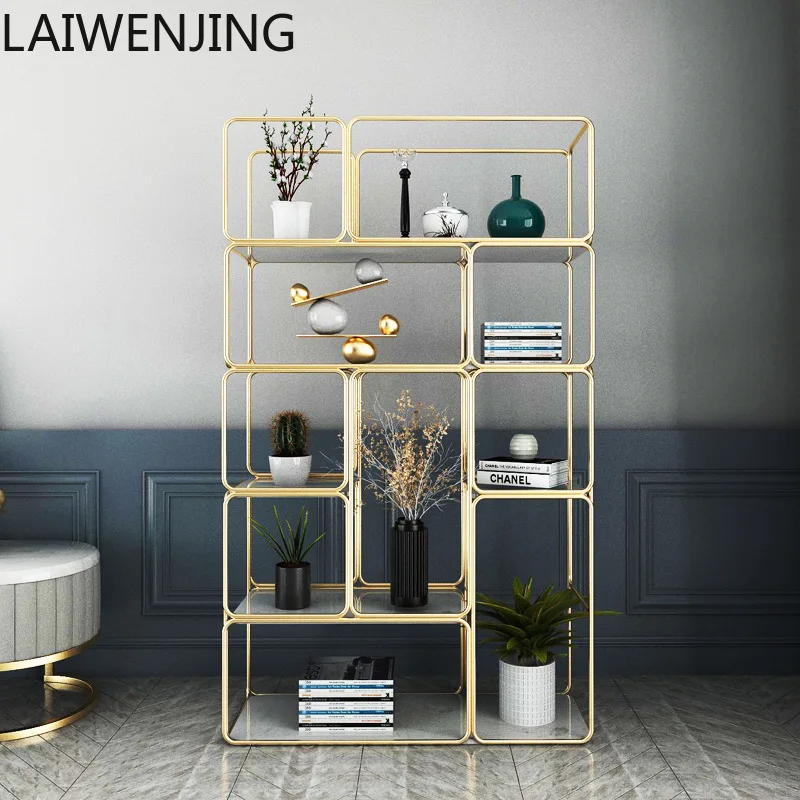 

HLZ Nordic wrought iron bookshelf floor-to-wall office living room light luxury shelf
