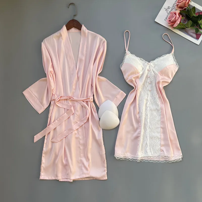 

Casual Lace Sexy Kimono Bathrobe Gown Intimate Lingerie Bride Bridesmaid Wedding Robe Set Soft Sleepwear Homewear