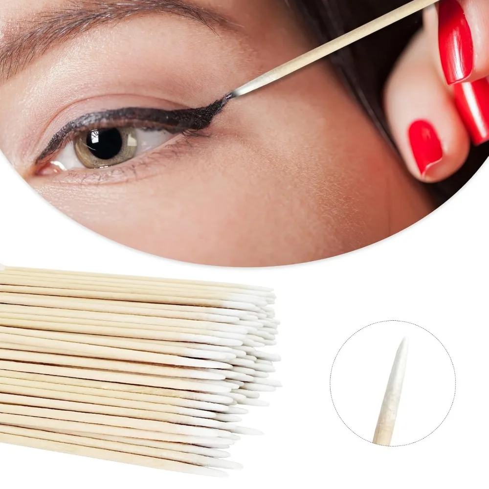 200 Count 4 Inch Cotton Swabs with Wood Sticks for Nail Care and Polish Application view 5