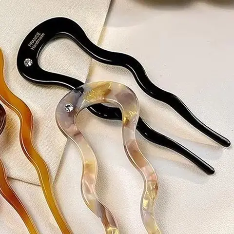 French Twist Hair Stick Hair Clip Acetate Wavy U-Shaped Hairpin Vintage Tortoise Shell Women Hair Bun Pin Headwear Accessories