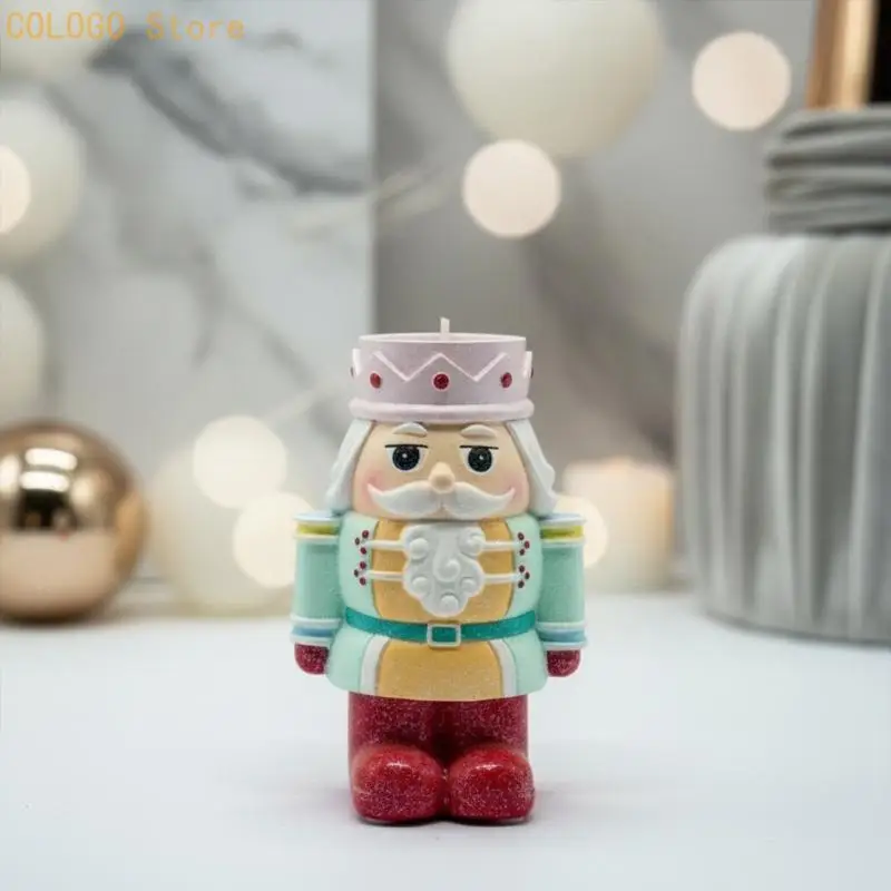 Crowned Nutcrackers King Statue Tealight Holders Resin Christmas Decors for Tabletop Display, Festives Mantels Accent Piece D0LD