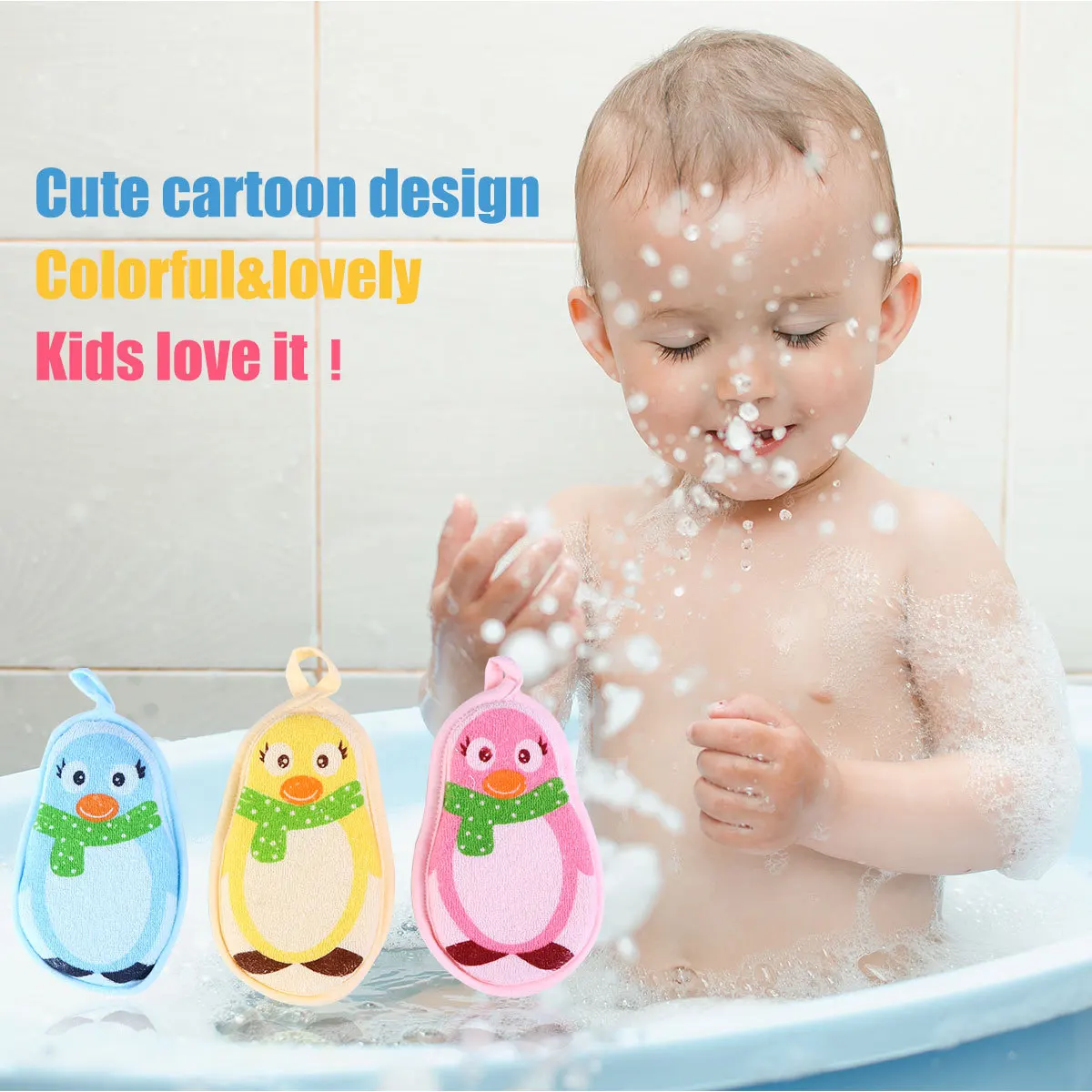 

3Pcs Baby Bath Sponges Cartoon Bathing Gloves Ergonomic Soft Cotton Polyester Kids Shower Sponge Infant Wash Ball Safe