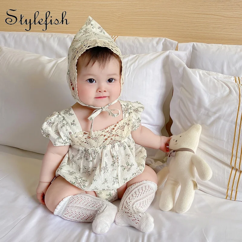 

2022 baby clothes babies' bare-backed small floral cotton short-sleeved triangle clothes climbing clothes for baby girls