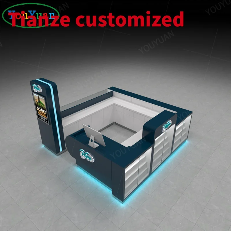 

(customized)72'' smoke shop showcase display counter store interior design smoke display glass smoke shop kiosk lockable