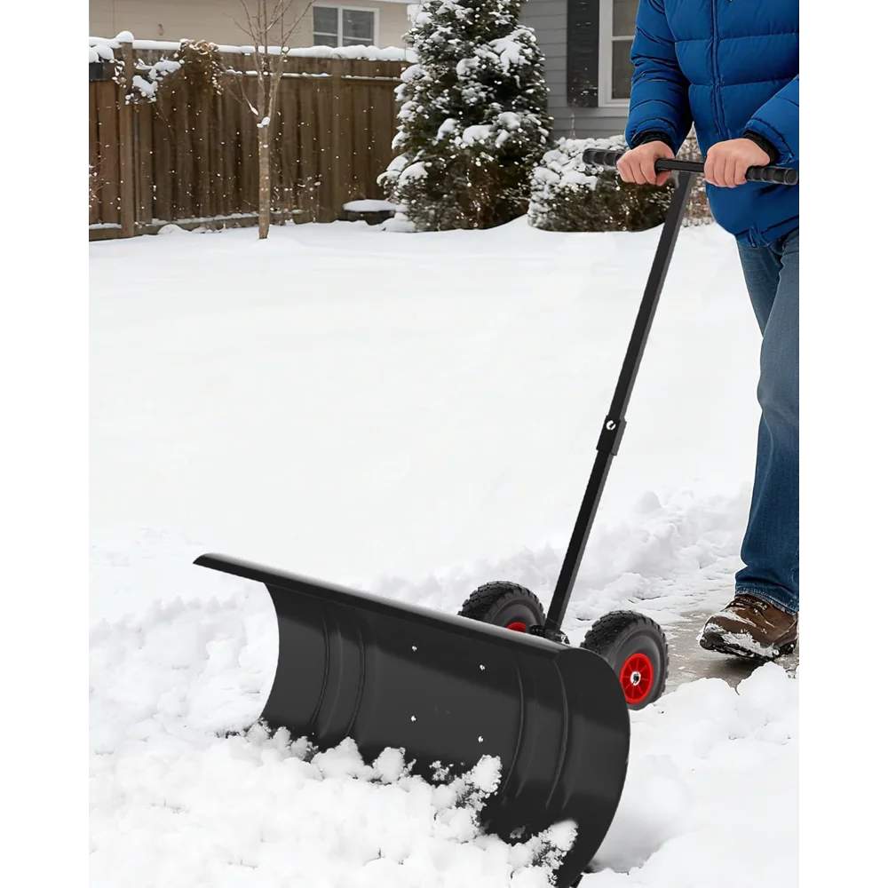 

36" Heavy Duty Wheeled Snow Shovel, Adjustable Height for Driveways and Yards