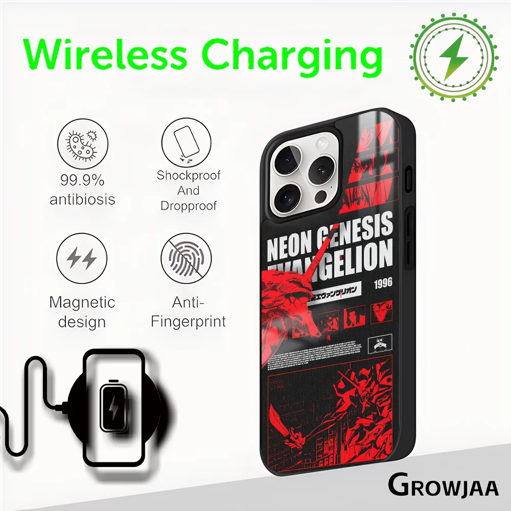 Funda de teléfono magnética de Anime E-Eva 01, funda de carga inalámbrica Magsafe para iPhone 16 15 14 13 12 11 Pro Max Plus Mini