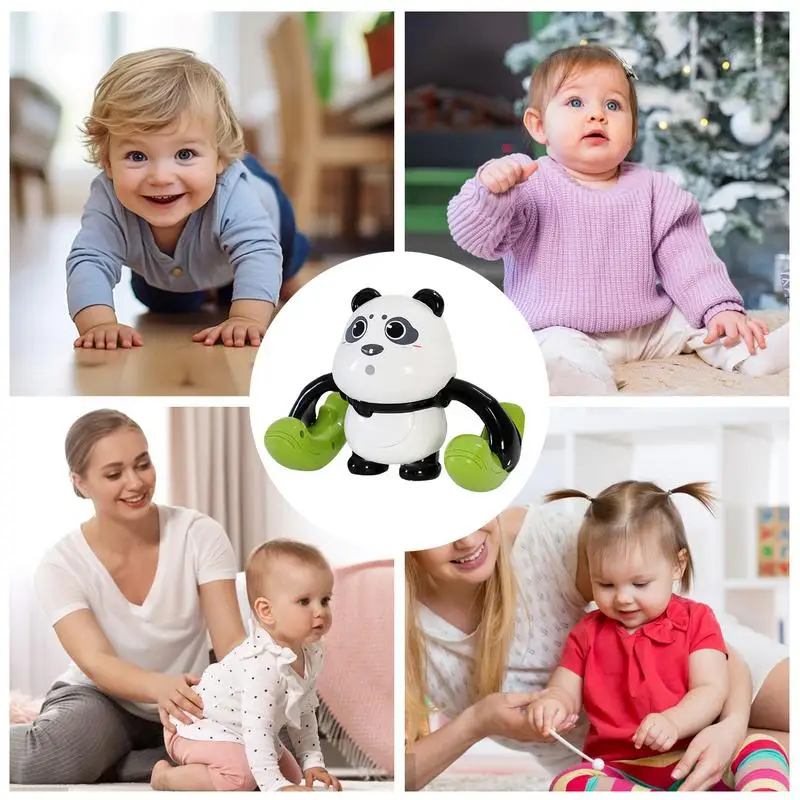 Crawling Toys For Kids Educational Musical Panda Toy 360 Degree Flipping Animal Toy With Light Music Voice Control Interactive