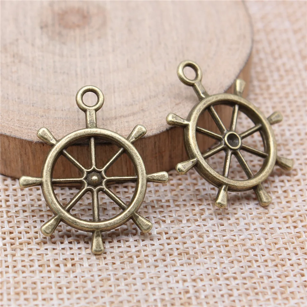 4pcs 27x23mm Antique Bronze Color Rudder Charms Pendant Zinc Alloy Jewelry Findings Wholesale