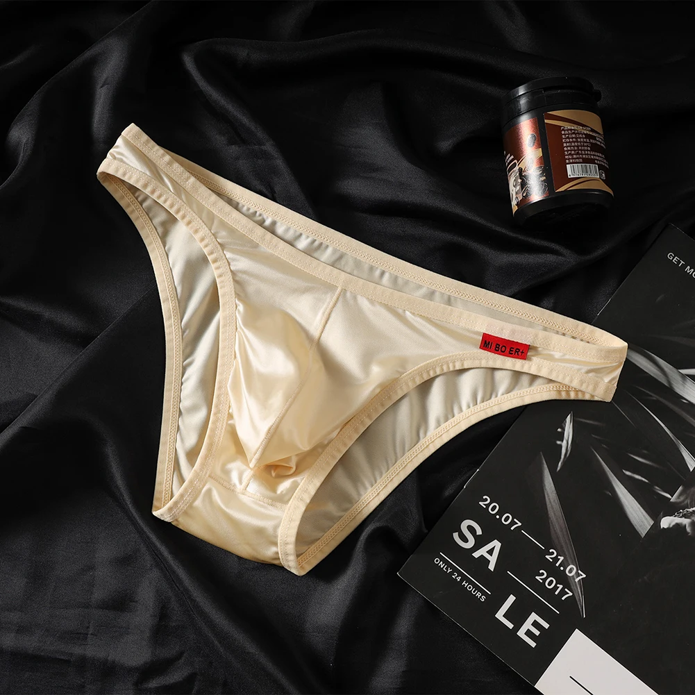 

Men Breathable Satinlike Ice Silk Stretch Brief Underwear Low Waist Soft Fabric Pouch Underpants for Casual Wear