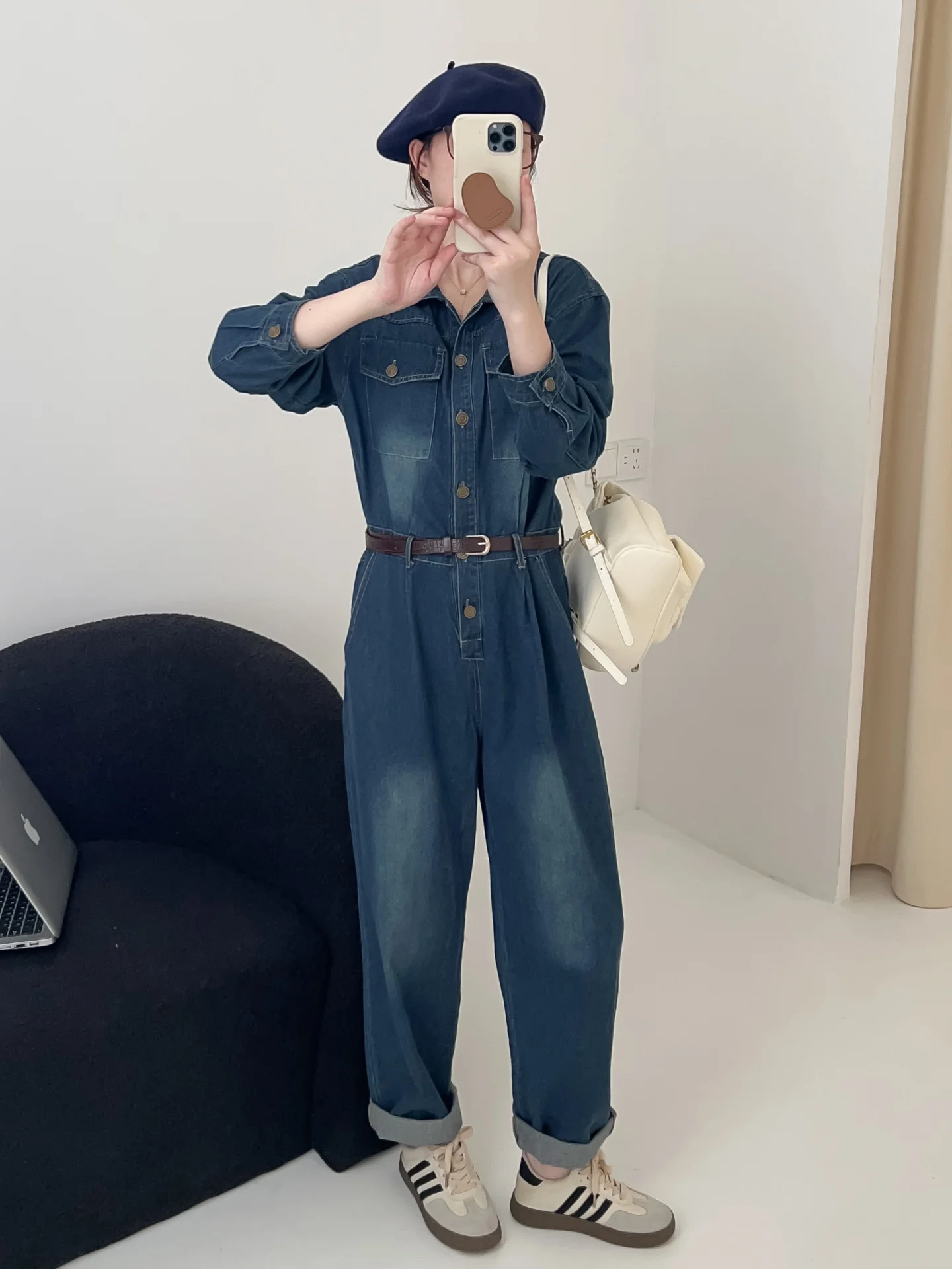 Overol de Mezclilla para Mujer, Primavera-Otoño 2025, Ajustado a la Cintura, Informal, de una Pieza, Ropa de Trabajo, Pantalones Largos, Cintura Alta, Mezcla de Algodón