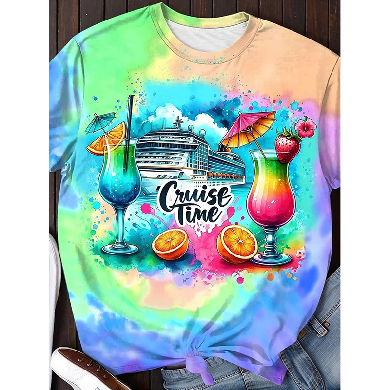 

Resort Style T-shirt Women And Men Tie-dye Print Round Neck Short Sleeve T Shirts Outdoor Casual Fashion Beach Sports Female Tee