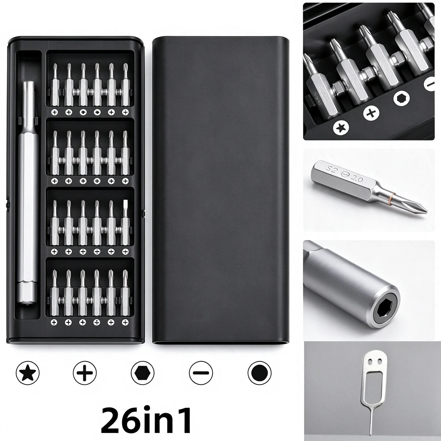 26 in 1 Precision Screwdriver Set S2 Steel Bits Aluminum Handle with Slot Pin for Phone Computer Digital Device Repair Tool Kit