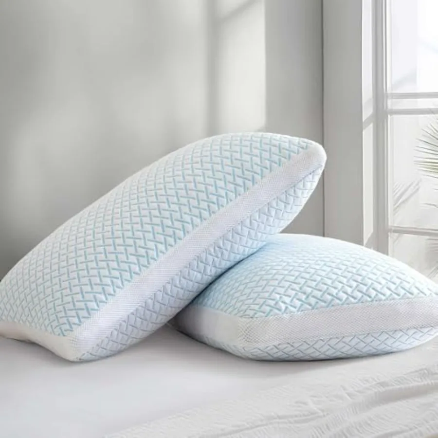 

Shredded Memory Foam Cooling Soft Bamboo Viscose Pillows Queen Size Set of 2, Adjustable Hypoallergenic Hotel Quality Pillow fo