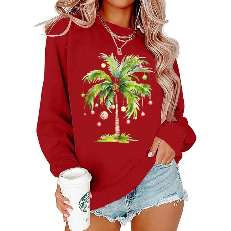 BOMYTAO Christmas Sweatshirts for Women Christmas Palm Tree Long Sleeve Shirts Xmas Holiday Party Pullover Tops Blouse