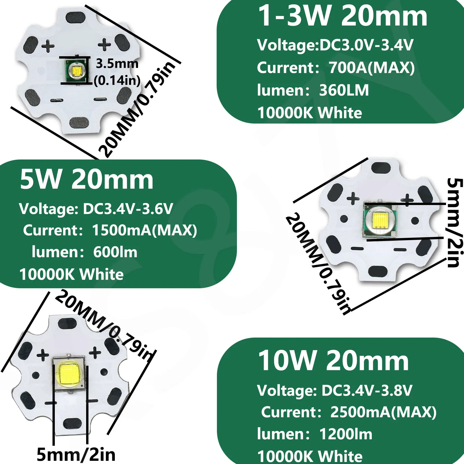 LED 파워 강력한 손전등 비즈, 하이 콜드 화이트 램프, DIY 손전등 헤드 라이트 야외 조명용, 5W, 10W, 1-3W, 3.5x3.5mm