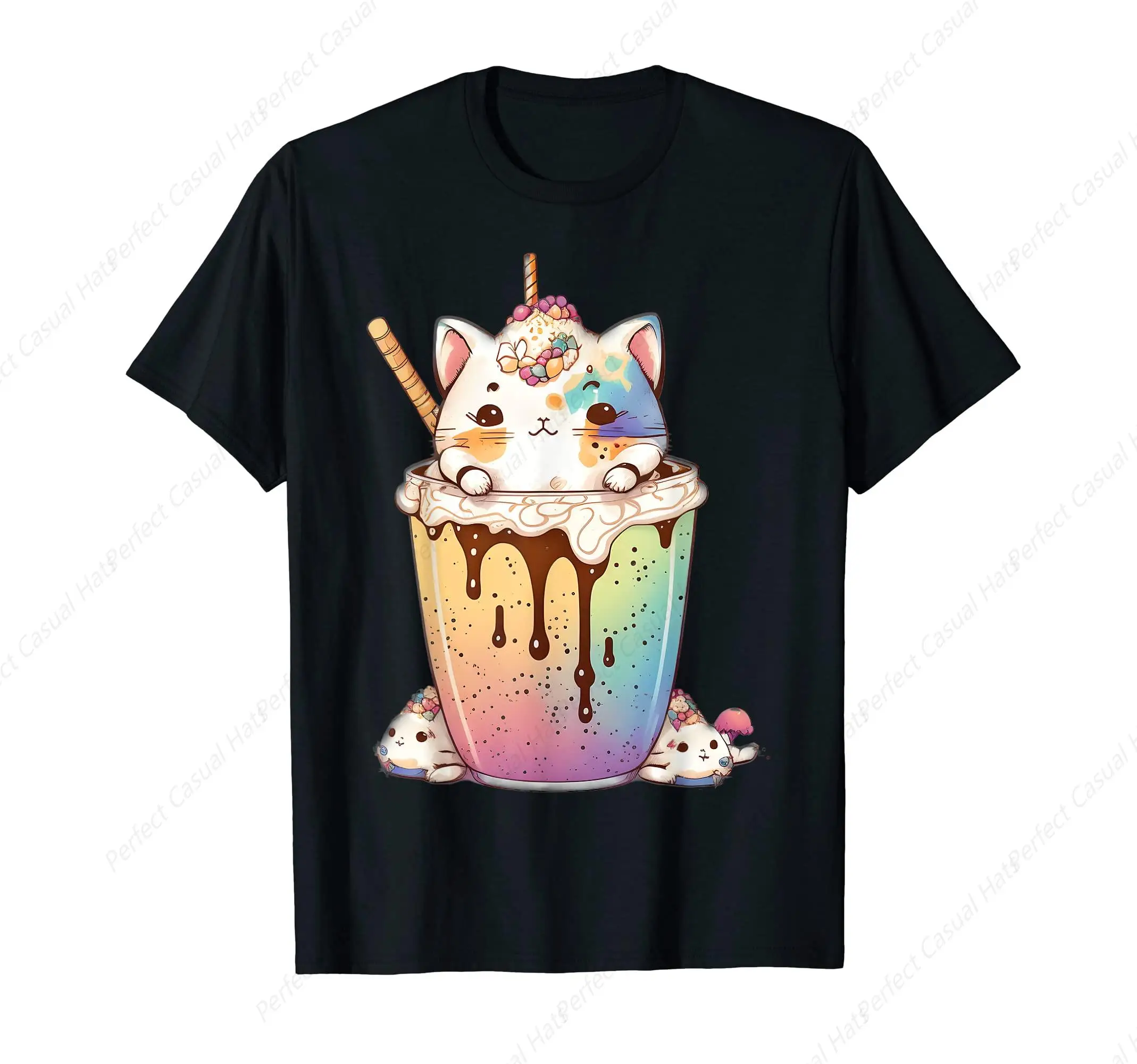 

Hot-Selling Kawaii Cat Animal In A Unicorn Strawberry Bubble Tea Drink T-Shirt Soft Unisex