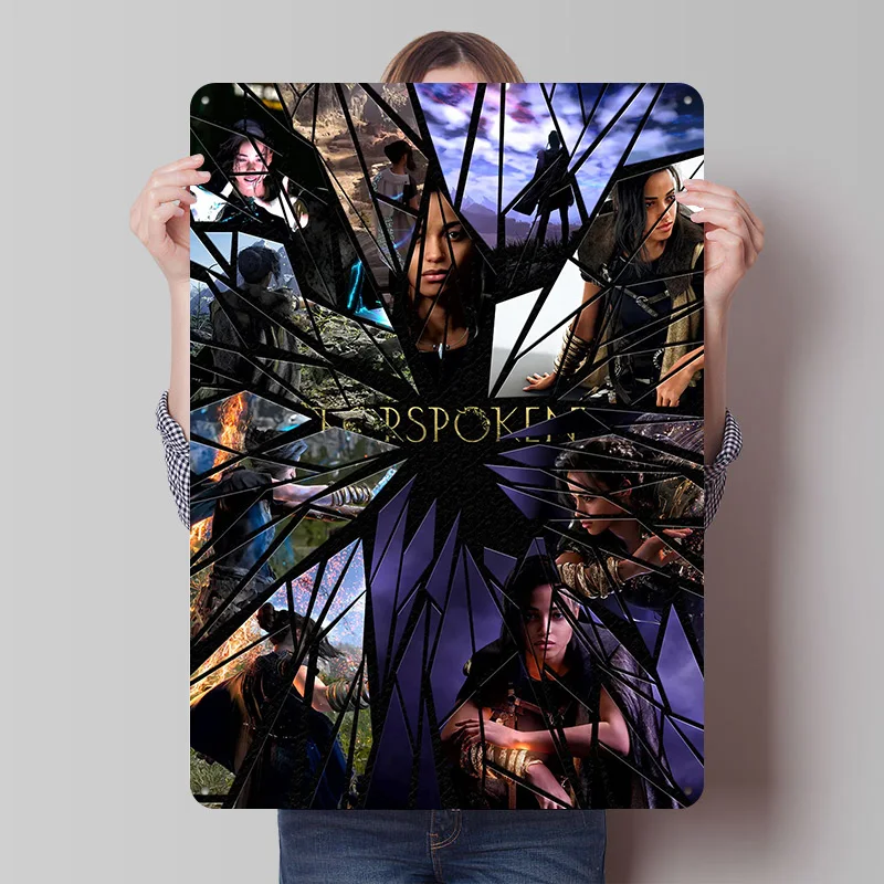 Forspoken Game Shattered Glass Collage Printed Poster Customized Wall Art Retro Vintage Metal Tin Signs for Gamer Wand Deko Home