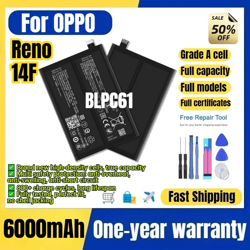 BLPC61 for OPPO Reno 14F Phone Battery 0 Cycle High Quality High Capacity Battery Replacement Bateria Grade A Cell with Tools