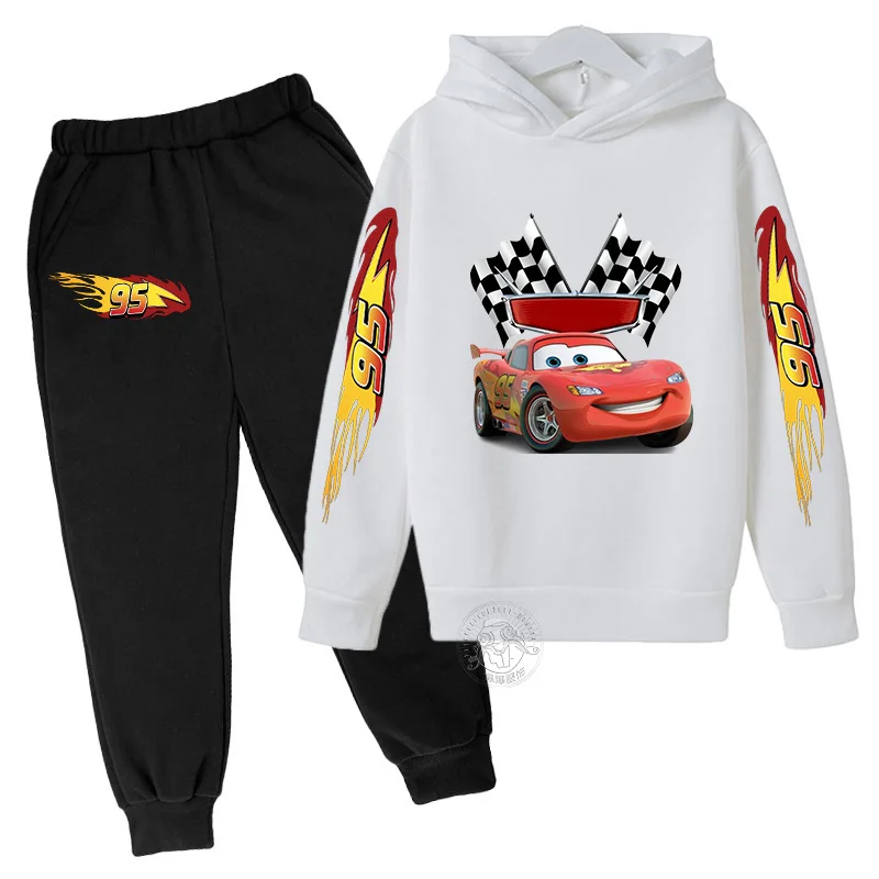 Disney Lightning McQueen Printed Hoodie+Pants Children\'s Set Boys and Girls\' Fashion Baby Autumn Warm Sports Back to School Gift