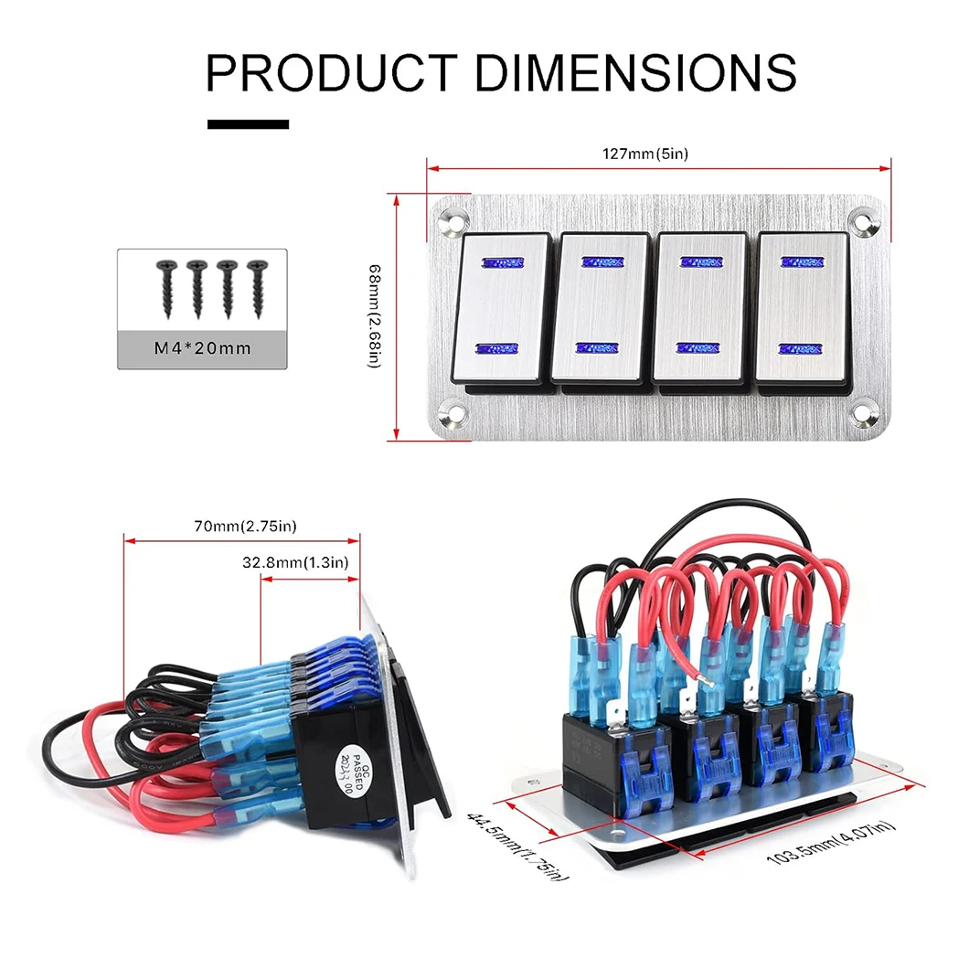 ABILKEEN ON-OFF 4 Gang Metal Rocker Switch Panel with Dual LED Light Auto Modification Toggle Switch Panel for Car RV Truck Boat