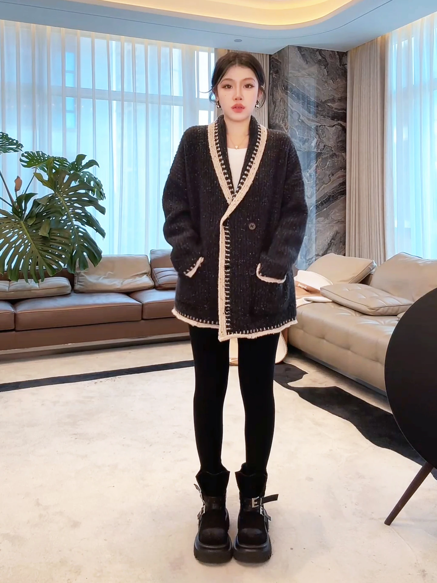 

Свободный крой, разноцветная текстура, вязаный свитер из пшеничного шелка, модный открытый кардиган из 00% шерсти, весна-осень-зима, женский ...